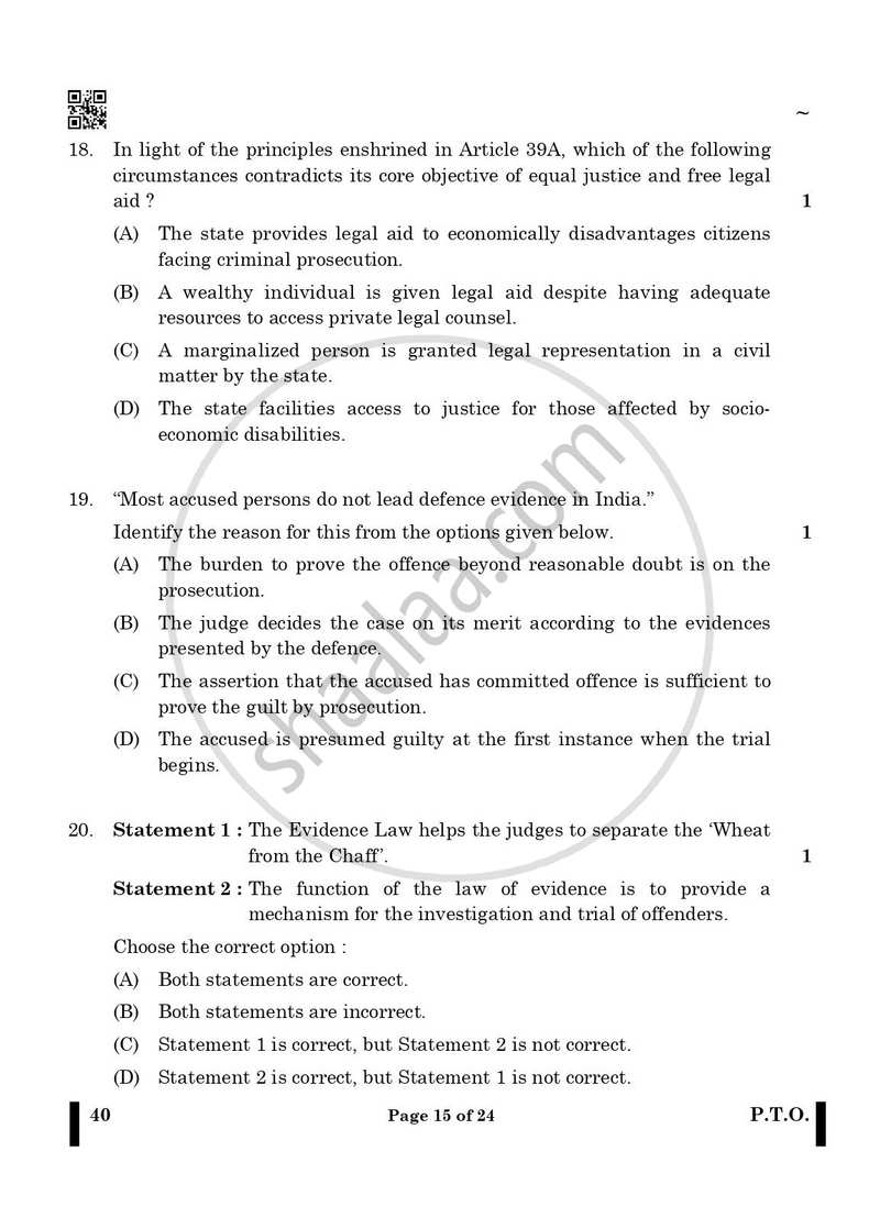 Legal Studies 2024-2025 - CBSE 12th - Class 12 - CBSE (Central Board of Secondary Education) question paper with PDF download