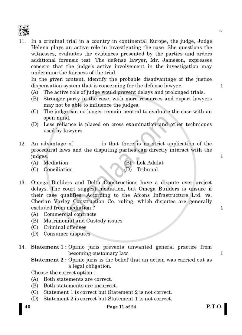 Legal Studies 2024-2025 - CBSE 12th - Class 12 - CBSE (Central Board of Secondary Education) question paper with PDF download