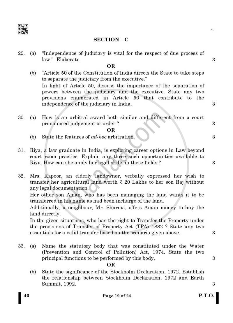 Legal Studies 2024-2025 - CBSE 12th - Class 12 - CBSE (Central Board of Secondary Education) question paper with PDF download