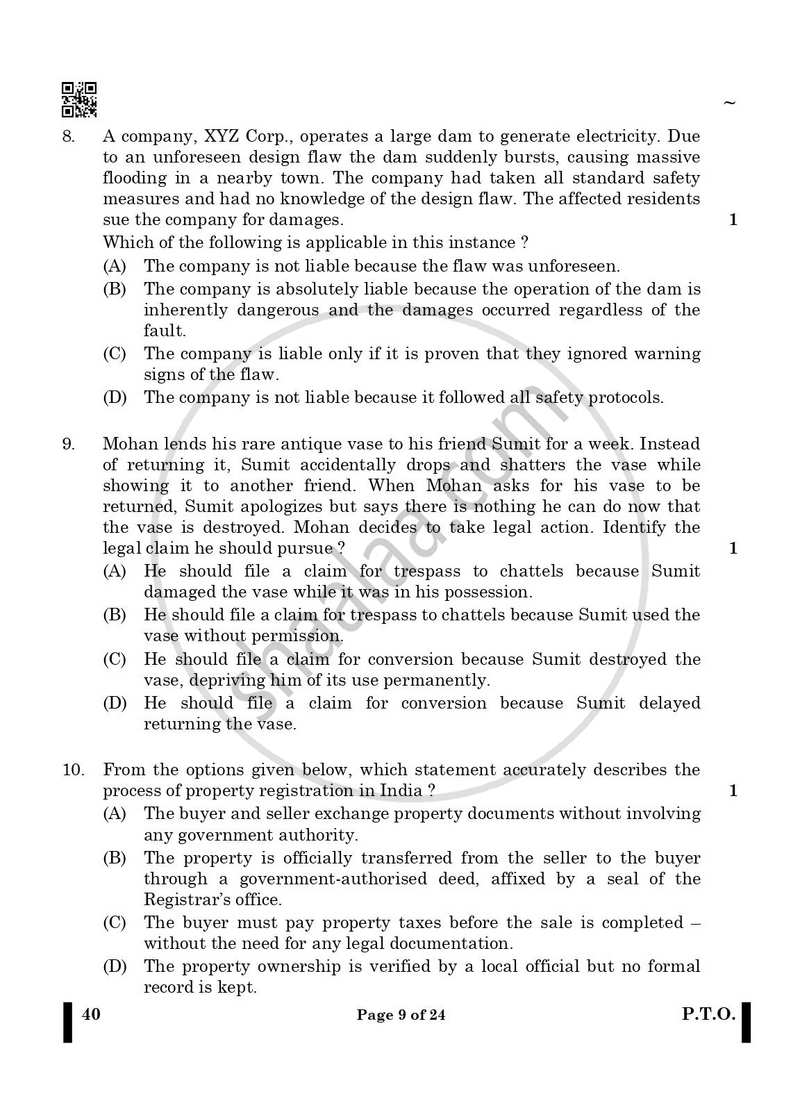 Legal Studies 2024-2025 - CBSE 12th - Class 12 - CBSE (Central Board of Secondary Education) question paper with PDF download