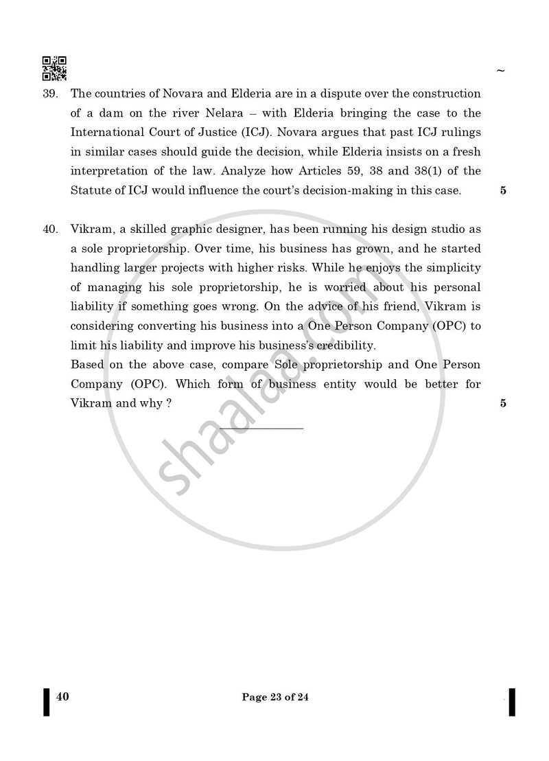 Legal Studies 2024-2025 - CBSE 12th - Class 12 - CBSE (Central Board of Secondary Education) question paper with PDF download