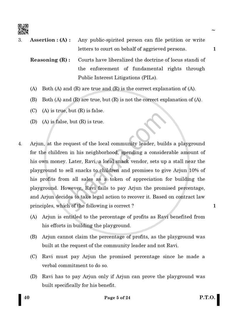 Legal Studies 2024-2025 - CBSE 12th - Class 12 - CBSE (Central Board of Secondary Education) question paper with PDF download