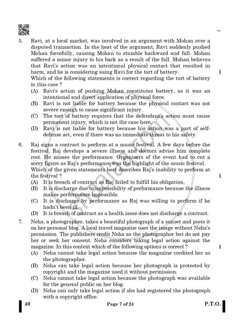 Legal Studies 2024-2025 - CBSE 12th - Class 12 - CBSE (Central Board of Secondary Education) question paper with PDF download
