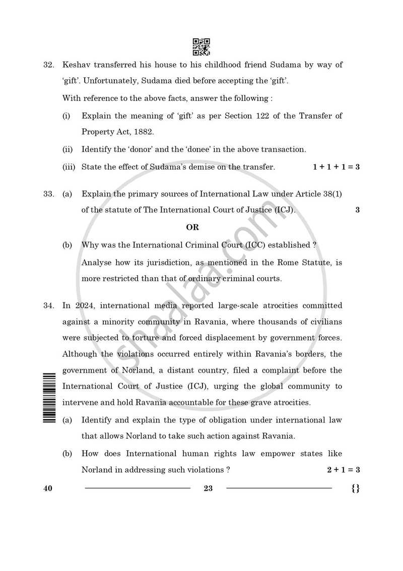 Legal Studies 2025-2026 - CBSE 12th - Class 12 - CBSE (Central Board of Secondary Education) question paper with PDF download