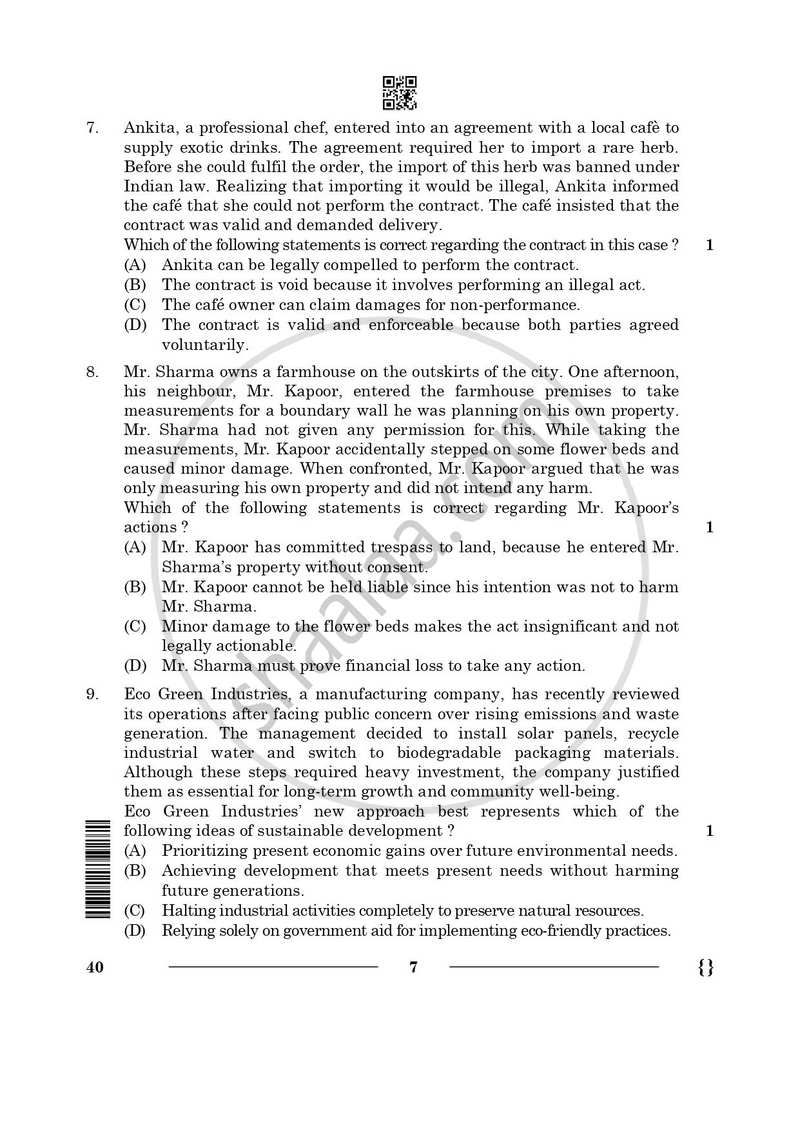 Legal Studies 2025-2026 - CBSE 12th - Class 12 - CBSE (Central Board of Secondary Education) question paper with PDF download