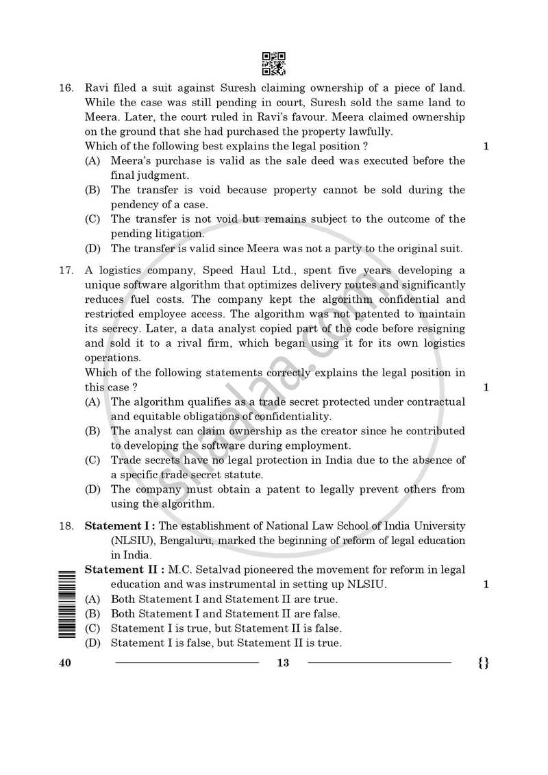 Legal Studies 2025-2026 - CBSE 12th - Class 12 - CBSE (Central Board of Secondary Education) question paper with PDF download