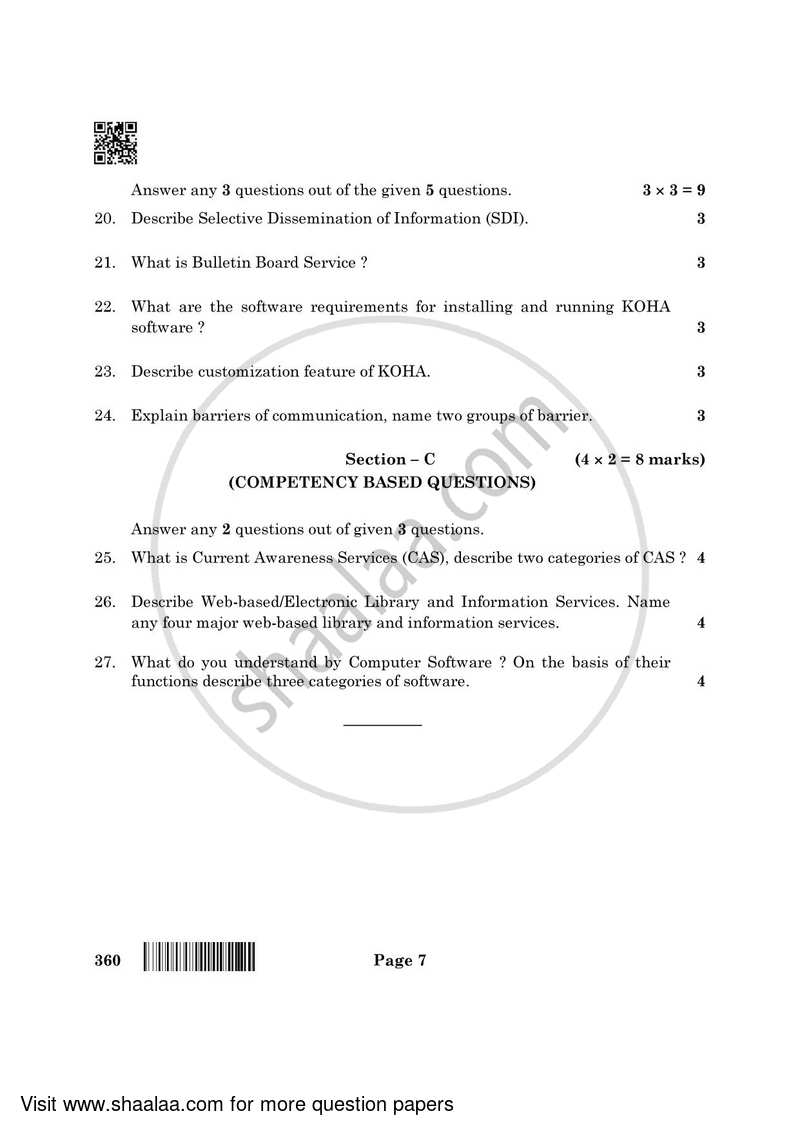 Library and Information Science 2021-2022 - CBSE 12th - Class 12 - CBSE (Central Board of Secondary Education) question paper with PDF download