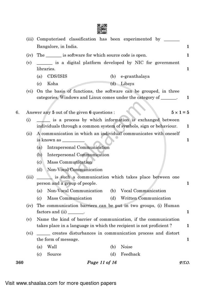 Library and Information Science 2022-2023 - CBSE 12th - Class 12 - CBSE (Central Board of Secondary Education) question paper with PDF download