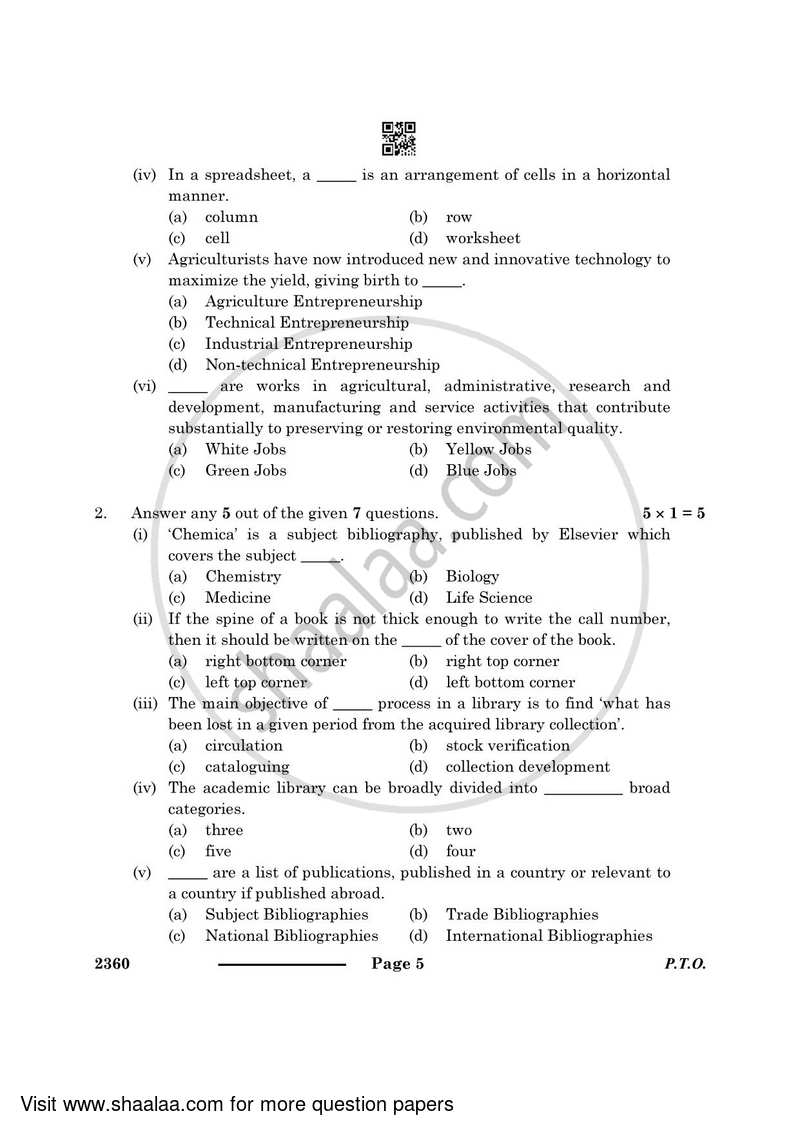 Library and Information Science 2023-2024 - CBSE 12th - Class 12 - CBSE (Central Board of Secondary Education) question paper with PDF download