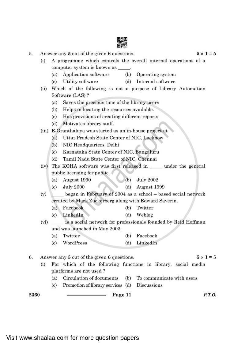 Library and Information Science 2023-2024 - CBSE 12th - Class 12 - CBSE (Central Board of Secondary Education) question paper with PDF download