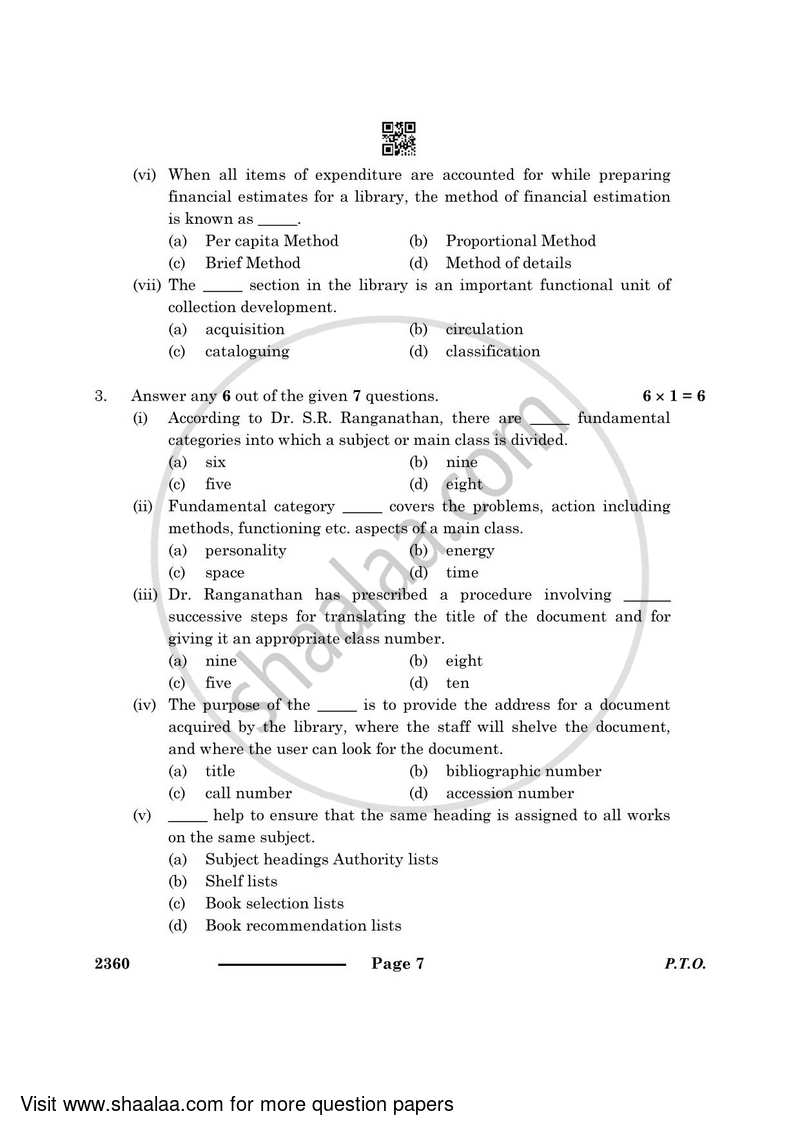 Library and Information Science 2023-2024 - CBSE 12th - Class 12 - CBSE (Central Board of Secondary Education) question paper with PDF download