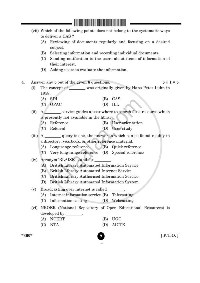 Library and Information Science 2024-2025 - CBSE 12th - Class 12 - CBSE (Central Board of Secondary Education) question paper with PDF download