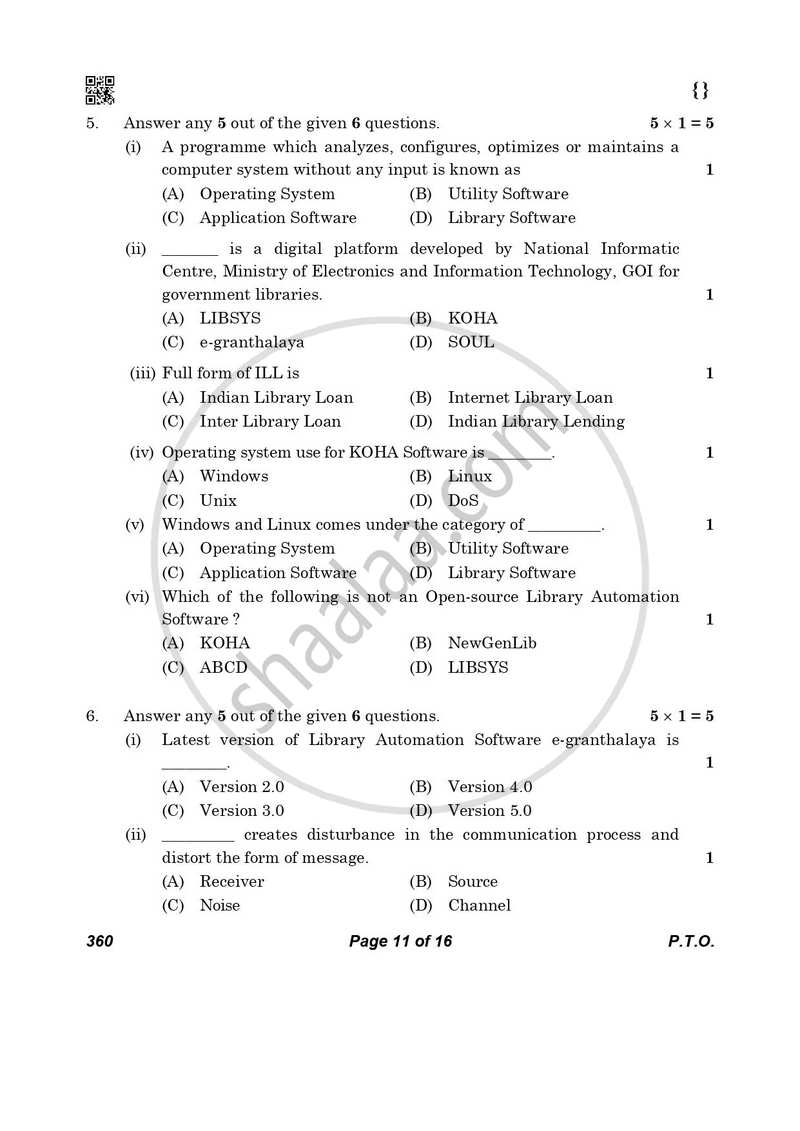 Library and Information Science 2025-2026 - CBSE 12th - Class 12 - CBSE (Central Board of Secondary Education) question paper with PDF download