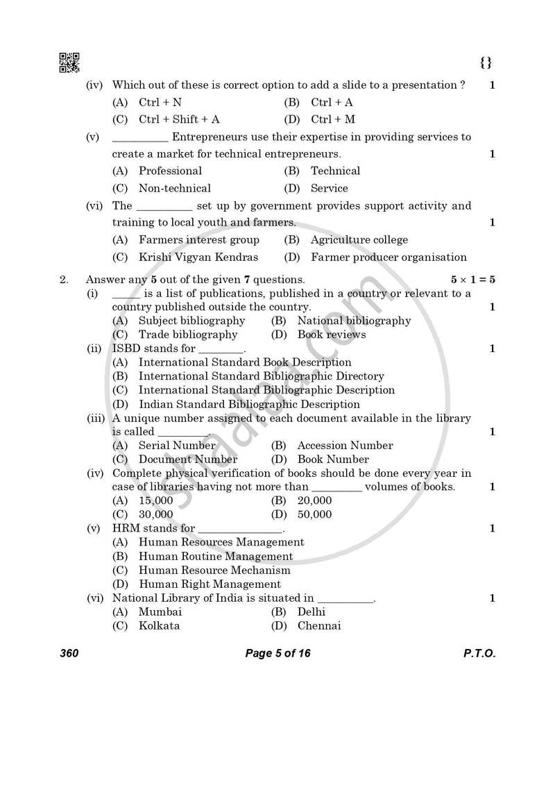 Library and Information Science 2025-2026 - CBSE 12th - Class 12 - CBSE (Central Board of Secondary Education) question paper with PDF download