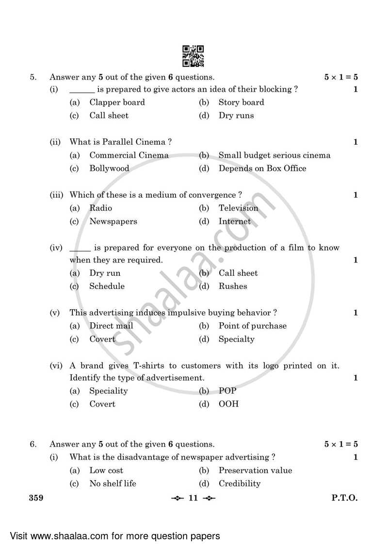 Mass Media Studies 2022-2023 - CBSE 12th - Class 12 - CBSE (Central Board of Secondary Education) question paper with PDF download