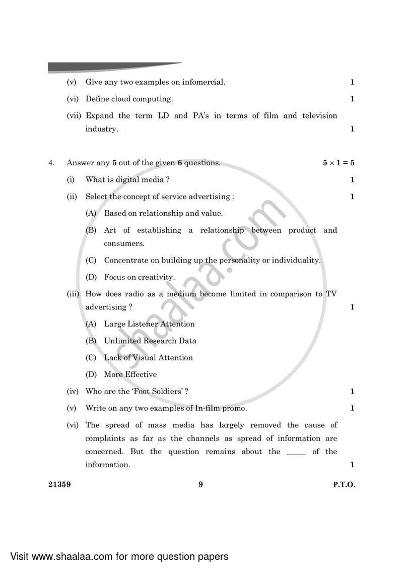 Mass Media Studies 2023-2024 - CBSE 12th - Class 12 - CBSE (Central Board of Secondary Education) question paper with PDF download