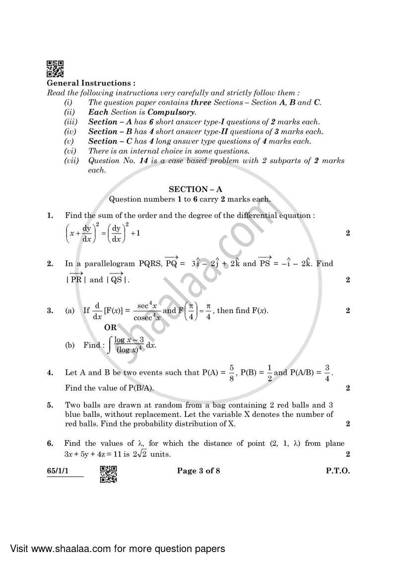 Mathematics 2021-2022 - CBSE 12th - Class 12 - CBSE (Central Board of Secondary Education) question paper with PDF download