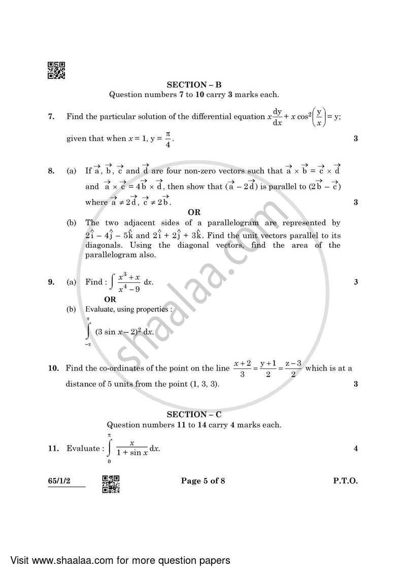 Mathematics 2021-2022 - CBSE 12th - Class 12 - CBSE (Central Board of Secondary Education) question paper with PDF download