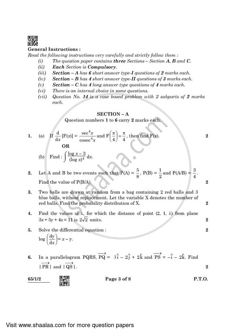 Mathematics 2021-2022 - CBSE 12th - Class 12 - CBSE (Central Board of Secondary Education) question paper with PDF download