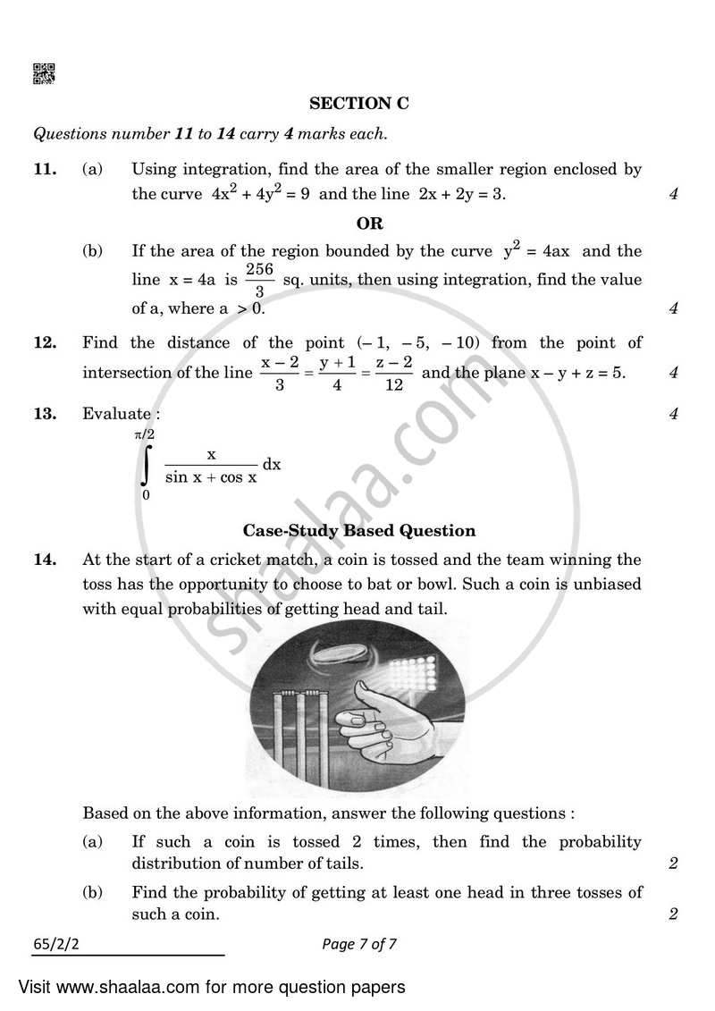 Mathematics 2021-2022 - CBSE 12th - Class 12 - CBSE (Central Board of Secondary Education) question paper with PDF download