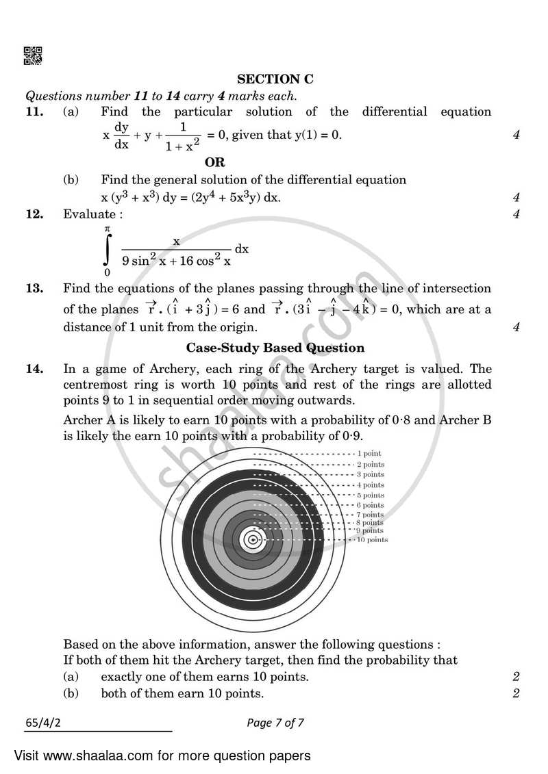Mathematics 2021-2022 - CBSE 12th - Class 12 - CBSE (Central Board of Secondary Education) question paper with PDF download