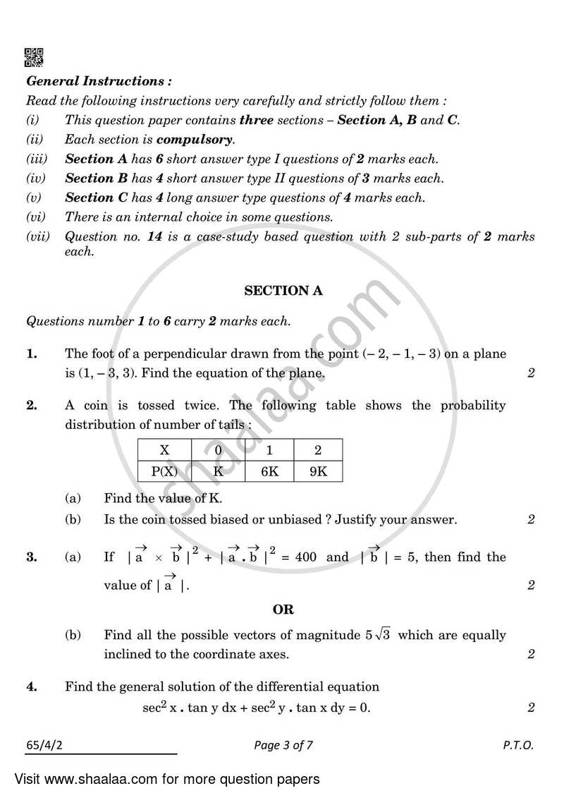 Mathematics 2021-2022 - CBSE 12th - Class 12 - CBSE (Central Board of Secondary Education) question paper with PDF download