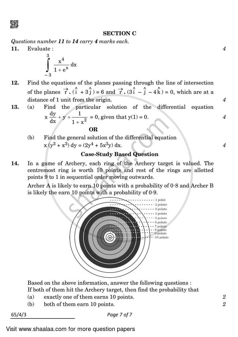 Mathematics 2021-2022 - CBSE 12th - Class 12 - CBSE (Central Board of Secondary Education) question paper with PDF download
