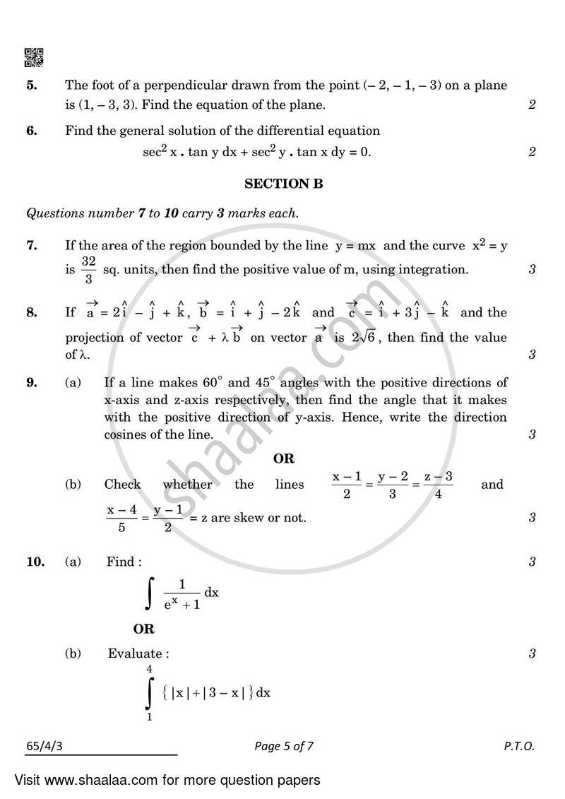 Mathematics 2021-2022 - CBSE 12th - Class 12 - CBSE (Central Board of Secondary Education) question paper with PDF download