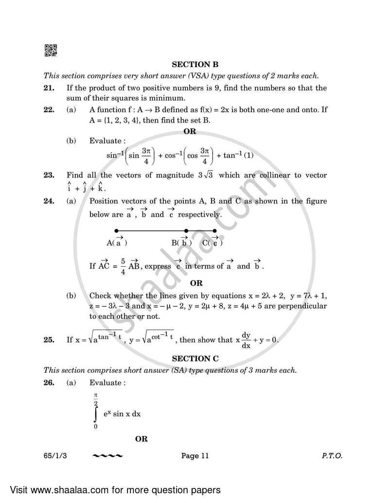 Mathematics 2022-2023 - CBSE 12th - Class 12 - CBSE (Central Board of Secondary Education) question paper with PDF download