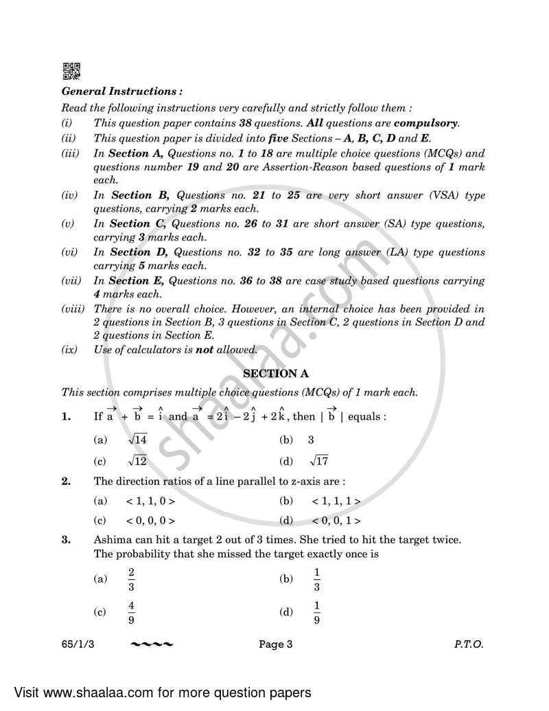 Mathematics 2022-2023 - CBSE 12th - Class 12 - CBSE (Central Board of Secondary Education) question paper with PDF download