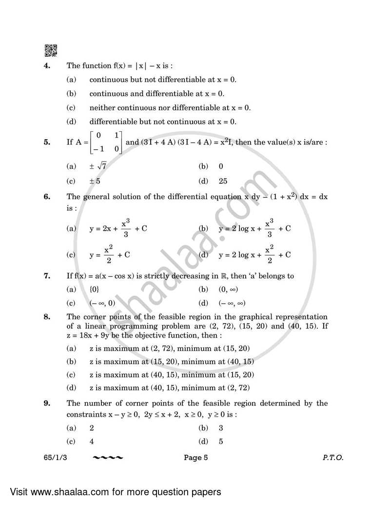 Mathematics 2022-2023 - CBSE 12th - Class 12 - CBSE (Central Board of Secondary Education) question paper with PDF download