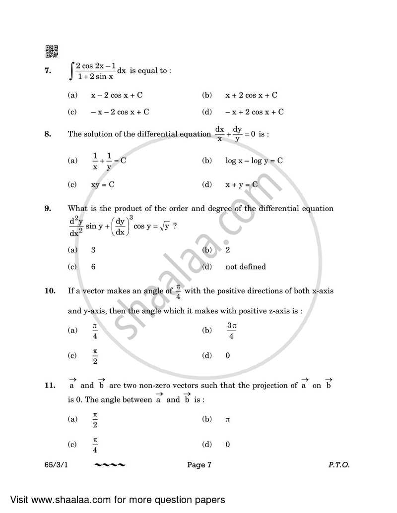 Mathematics 2022-2023 - CBSE 12th - Class 12 - CBSE (Central Board of Secondary Education) question paper with PDF download