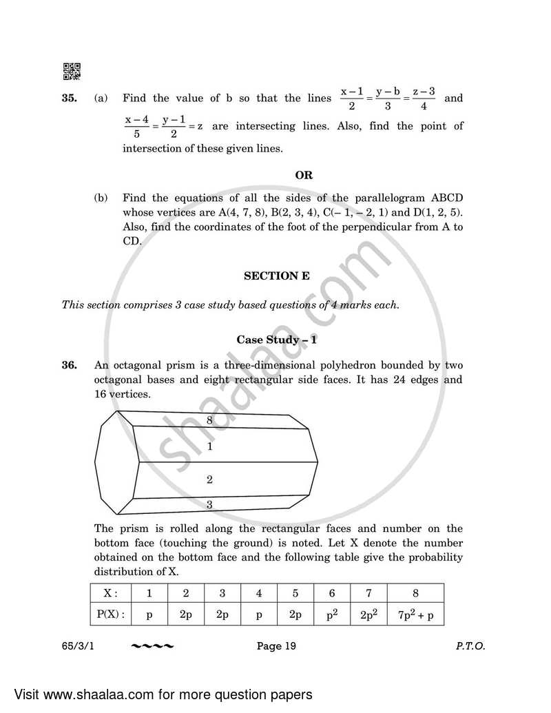 Mathematics 2022-2023 - CBSE 12th - Class 12 - CBSE (Central Board of Secondary Education) question paper with PDF download