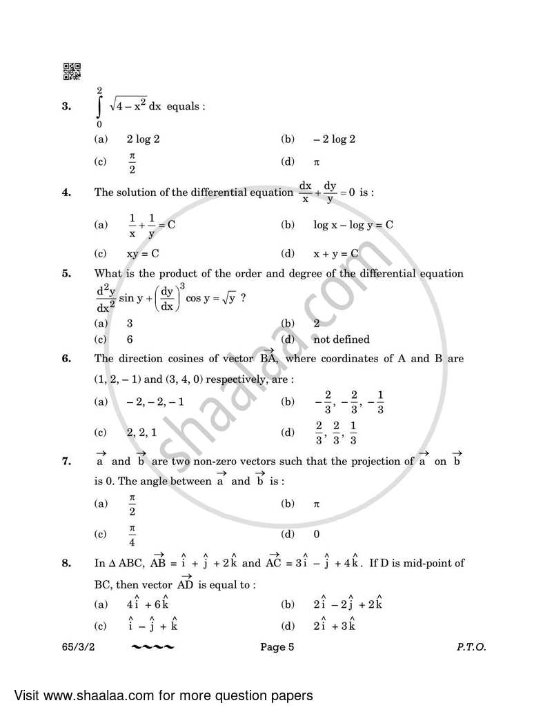 Mathematics 2022-2023 - CBSE 12th - Class 12 - CBSE (Central Board of Secondary Education) question paper with PDF download