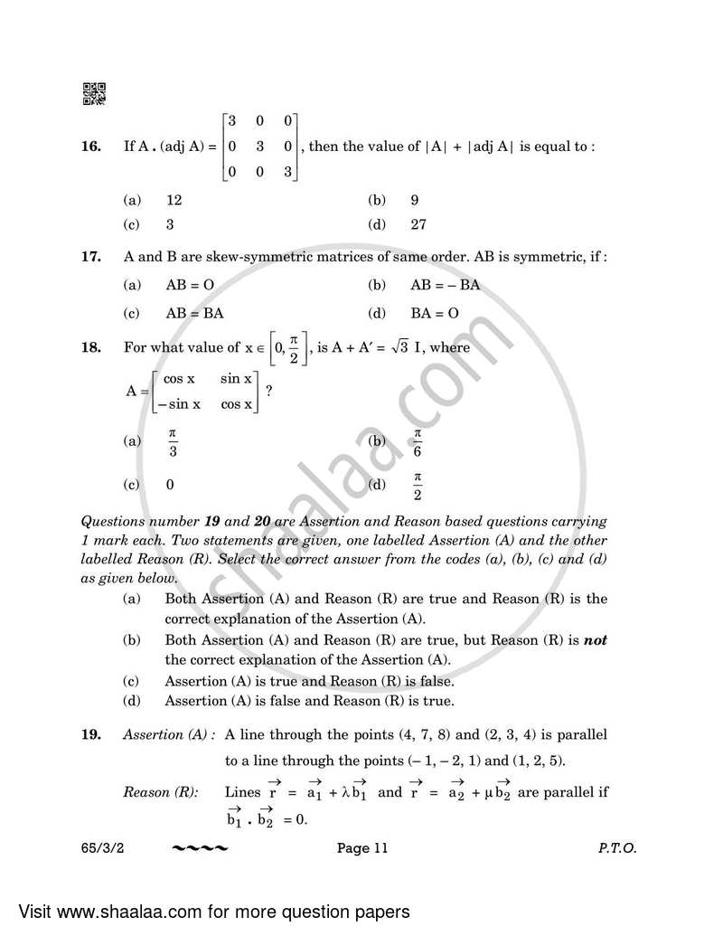 Mathematics 2022-2023 - CBSE 12th - Class 12 - CBSE (Central Board of Secondary Education) question paper with PDF download