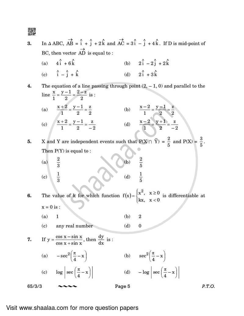 Mathematics 2022-2023 - CBSE 12th - Class 12 - CBSE (Central Board of Secondary Education) question paper with PDF download