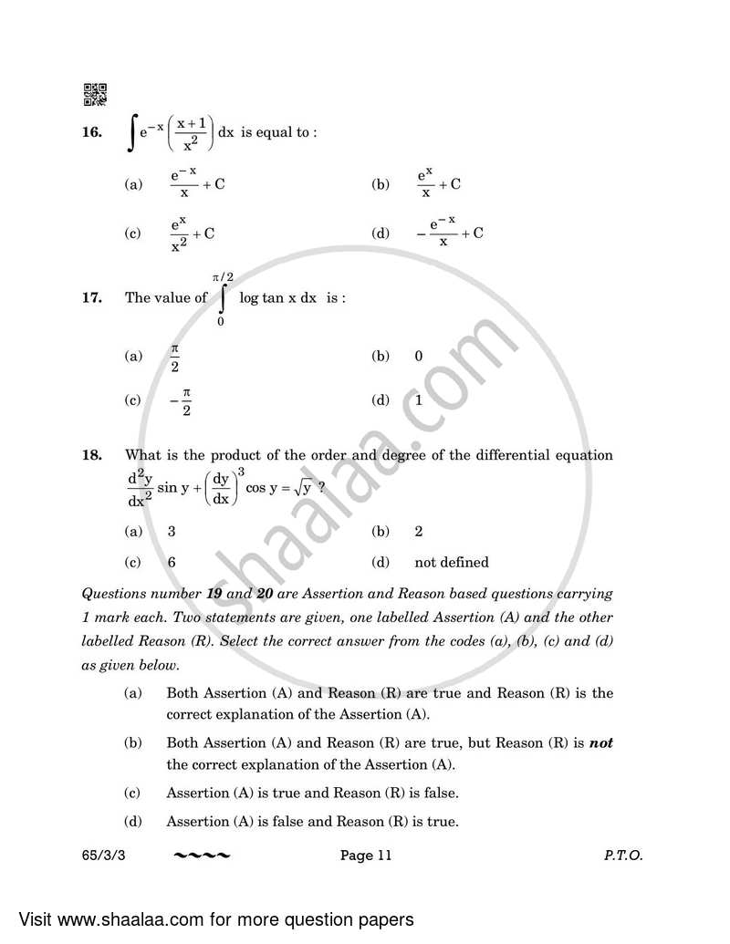 Mathematics 2022-2023 - CBSE 12th - Class 12 - CBSE (Central Board of Secondary Education) question paper with PDF download