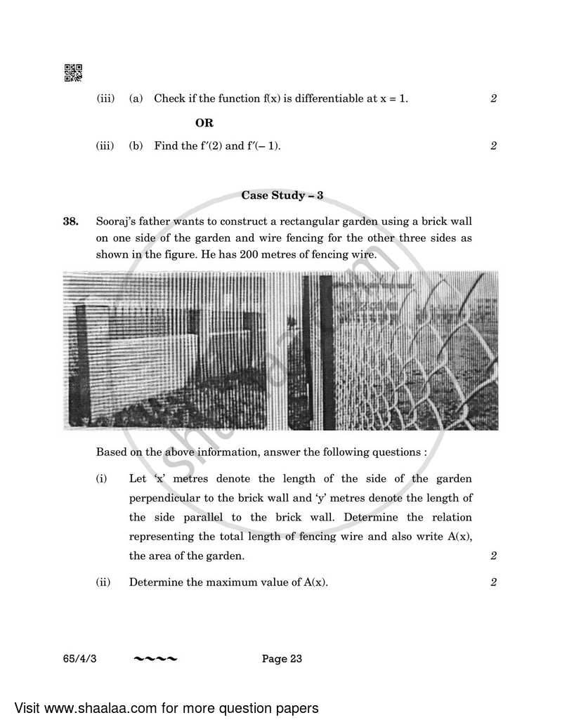 Mathematics 2022-2023 - CBSE 12th - Class 12 - CBSE (Central Board of Secondary Education) question paper with PDF download