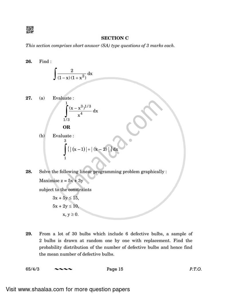 Mathematics 2022-2023 - CBSE 12th - Class 12 - CBSE (Central Board of Secondary Education) question paper with PDF download