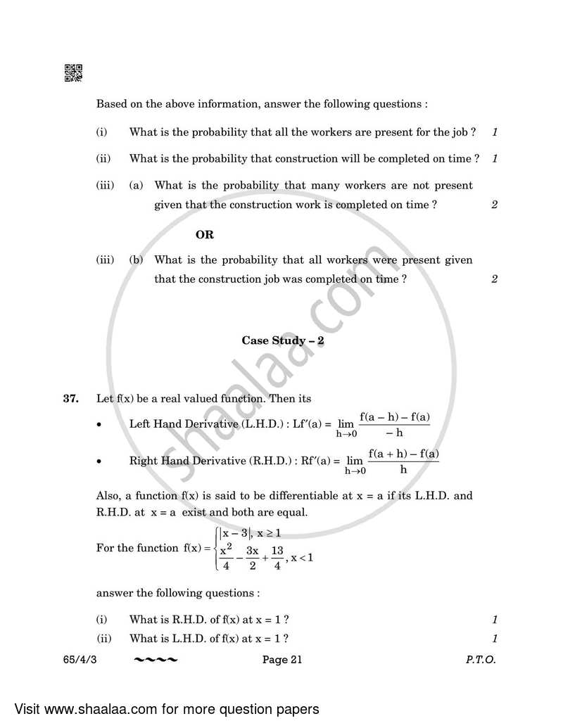 Mathematics 2022-2023 - CBSE 12th - Class 12 - CBSE (Central Board of Secondary Education) question paper with PDF download