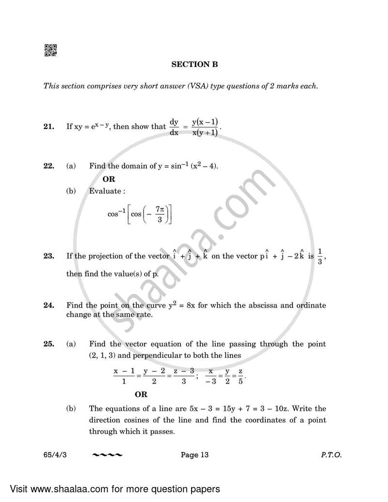 Mathematics 2022-2023 - CBSE 12th - Class 12 - CBSE (Central Board of Secondary Education) question paper with PDF download