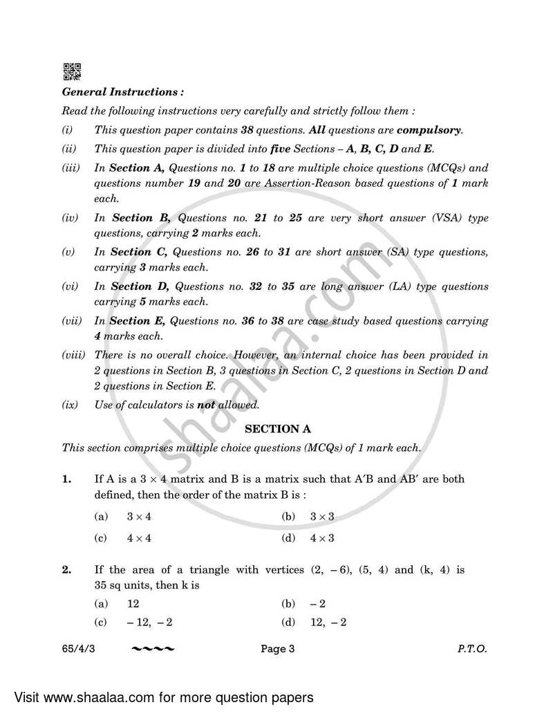 Mathematics 2022-2023 - CBSE 12th - Class 12 - CBSE (Central Board of Secondary Education) question paper with PDF download