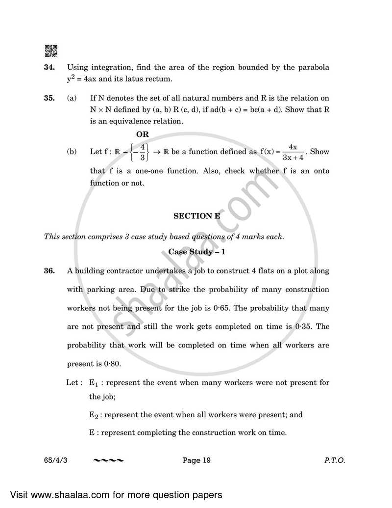 Mathematics 2022-2023 - CBSE 12th - Class 12 - CBSE (Central Board of Secondary Education) question paper with PDF download
