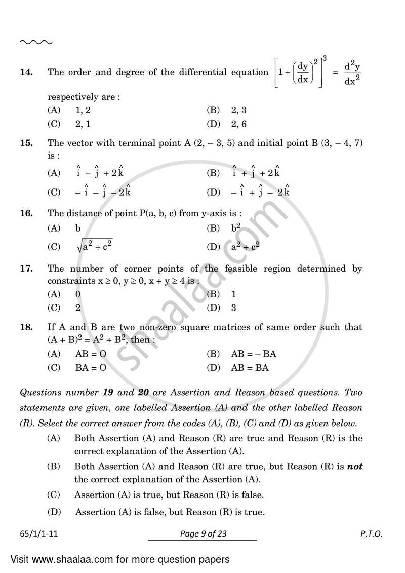 Mathematics 2023-2024 - CBSE 12th - Class 12 - CBSE (Central Board of Secondary Education) question paper with PDF download