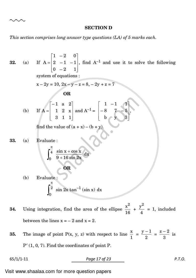 Mathematics 2023-2024 - CBSE 12th - Class 12 - CBSE (Central Board of Secondary Education) question paper with PDF download