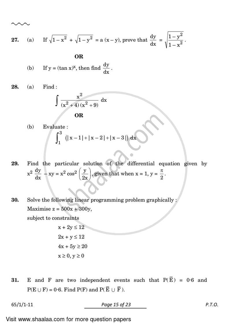 Mathematics 2023-2024 - CBSE 12th - Class 12 - CBSE (Central Board of Secondary Education) question paper with PDF download