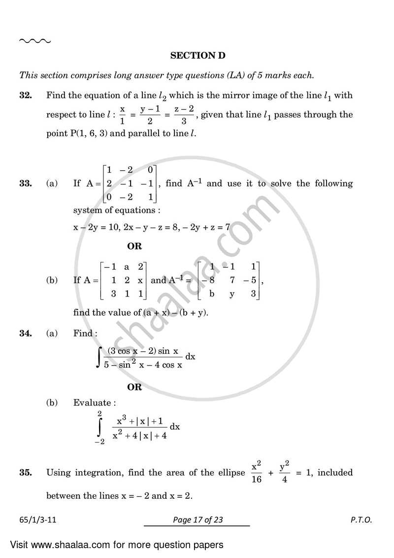 Mathematics 2023-2024 - CBSE 12th - Class 12 - CBSE (Central Board of Secondary Education) question paper with PDF download