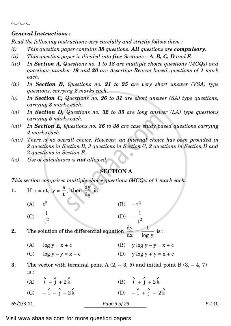 Mathematics 2023-2024 - CBSE 12th - Class 12 - CBSE (Central Board of Secondary Education) question paper with PDF download