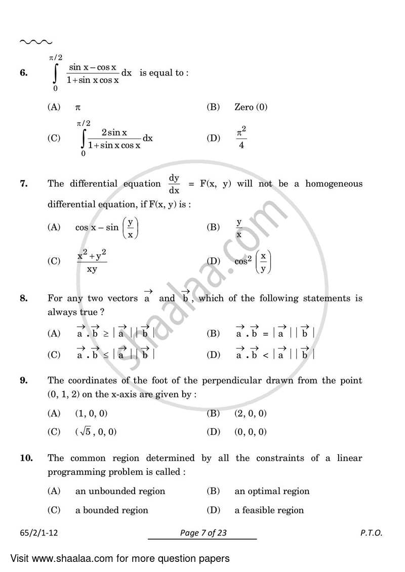 Mathematics 2023-2024 - CBSE 12th - Class 12 - CBSE (Central Board of Secondary Education) question paper with PDF download