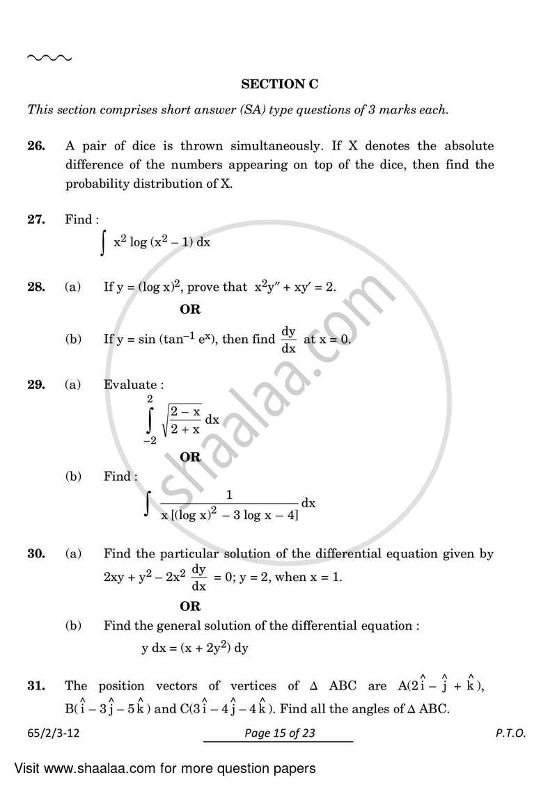 Mathematics 2023-2024 - CBSE 12th - Class 12 - CBSE (Central Board of Secondary Education) question paper with PDF download